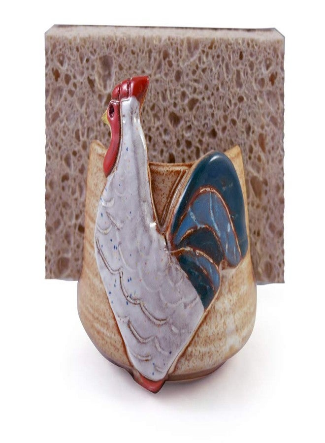 Modern Artisans American Handmade Pottery Kitchen Sponge Holder, Farmhouse Rooster Motif - Image 3